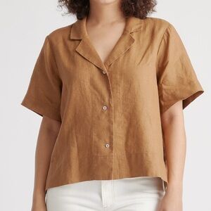 Quince Linen Light Brown Button Down Shirt